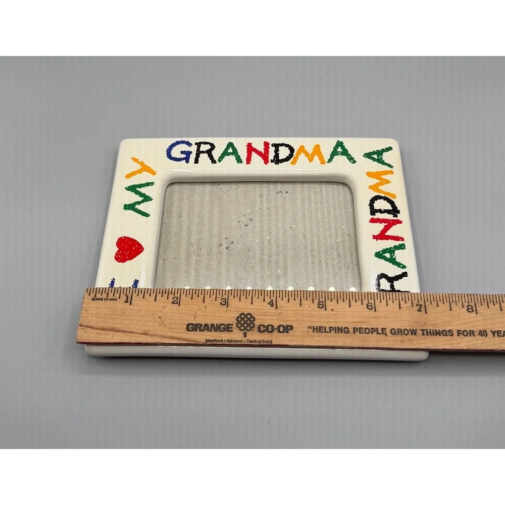 Vintage I Love My Grandma Ceramic Picture Frame White Multicolor Crayon Writing